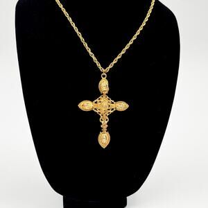 Vintage ART Arthur Pepper Gold Tone Etruscan Cross Pendant Necklace Gothic
